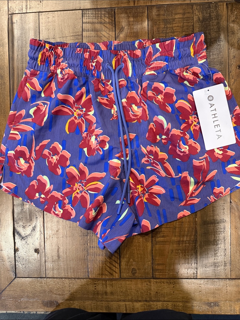 Athleta Purple Floral Elastic-Waist Athletic Shorts